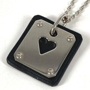 HERMES Heart Chain Asdukur PM Pendant accessories Necklace Leather Black